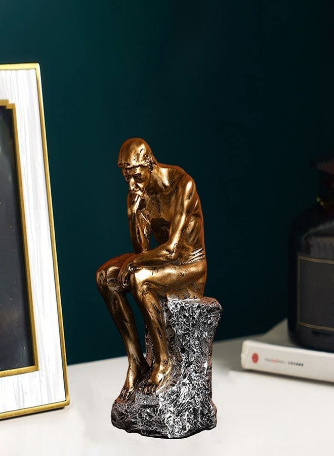 Joylern Resin Thinker Statue Thinker Figurine Thinking Man Sculptures for Home Office Desktop Crafts Gifts - Golden - Image 3